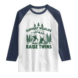 Support Wildlife Raise Twins Raglan Shirt Twin Parent Mom Dad Bear Family TS10 White Navy Print Your Wear