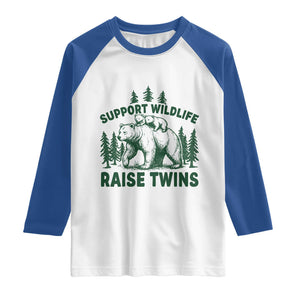Support Wildlife Raise Twins Raglan Shirt Twin Parent Mom Dad Bear Family TS10 White Royal Print Your Wear