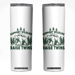 Support Wildlife Raise Twins Skinny Tumbler Twin Parent Mom Dad Bear Family TS10 White Print Your Wear