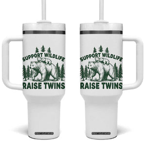 Support Wildlife Raise Twins Tumbler With Handle Twin Parent Mom Dad Bear Family TS10 One Size: 40 oz White Print Your Wear