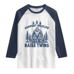 Support Wildlife Raise Twins Raglan Shirt Twin Dad Mom Parent Bigfoot Family TS10 White Navy Print Your Wear