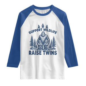 Support Wildlife Raise Twins Raglan Shirt Twin Dad Mom Parent Bigfoot Family TS10 White Royal Print Your Wear