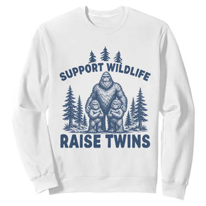 Support Wildlife Raise Twins Sweatshirt Twin Dad Mom Parent Bigfoot Family TS10 White Print Your Wear