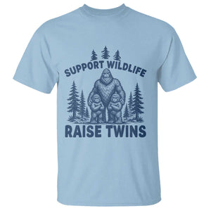 Support Wildlife Raise Twins T Shirt Twin Dad Mom Parent Bigfoot Family TS10 Light Blue Print Your Wear