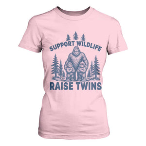 Support Wildlife Raise Twins T Shirt For Women Twin Dad Mom Parent Bigfoot Family TS10 Light Pink Print Your Wear
