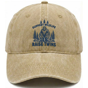 Support Wildlife Raise Twins Washed Cotton Baseball Cap Twin Dad Mom Parent Bigfoot Family