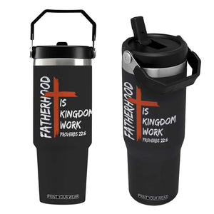 Fatherhood Is Kingdom Work Flip Straw Tumbler Vintage Christian Dad Cross Bible Verse
