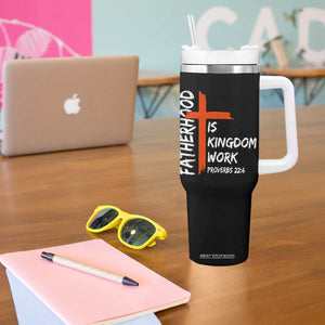 Fatherhood Is Kingdom Work Tumbler With Handle Vintage Christian Dad Cross Bible Verse