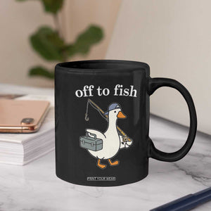 Funny Goose Fishing Coffee Mug Off to Fish Cute Waterfowl Angler Gift for Fishing Lovers