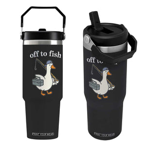 Funny Goose Fishing Flip Straw Tumbler Off to Fish Cute Waterfowl Angler Gift for Fishing Lovers