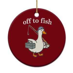 Funny Goose Fishing Ceramic Ornament Off to Fish Cute Waterfowl Angler Gift for Fishing Lovers