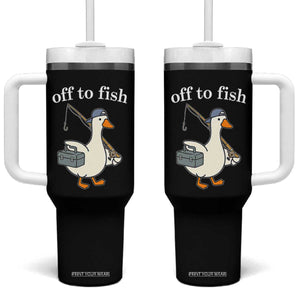 Funny Goose Fishing Tumbler With Handle Off to Fish Cute Waterfowl Angler Gift for Fishing Lovers