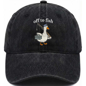 Funny Goose Fishing Washed Cotton Baseball Cap Off to Fish Cute Waterfowl Angler Gift for Fishing Lovers