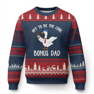 Funny Stepdad Silly Goose Ugly Christmas Sweater Off To Be The Cool Bonus Dad TS10 Navy Red Print Your Wear
