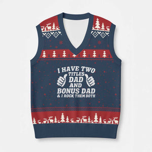 Funny Stepdad V-Neck Knit Sweater Vest I Have Two Titles Dad And Bonus Dad TS10 Navy Red Print Your Wear