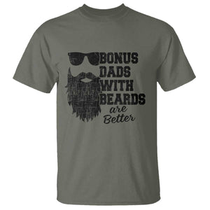 Bonus Dads With Beards Are Better T Shirt Retro Step Dad Fathers Day