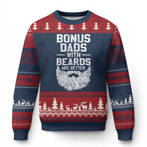 Bonus Dads With Beards Are Better Ugly Christmas Sweater Funny Stepdad Stepfather Fathers Day TS10 Navy Red Print Your Wear
