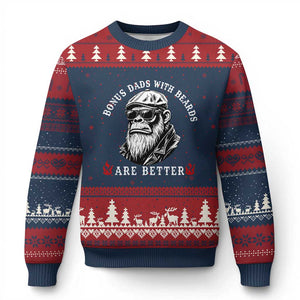 Bonus Dad Gifts Ugly Christmas Sweater Retro Bigfoot Stepdad With Beards Are Better TS10 Navy Red Print Your Wear