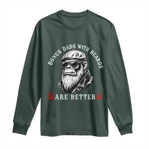 Bonus Dad Gifts Long Sleeve Shirt Retro Bigfoot Stepdad With Beards Are Better TS10 Dark Forest Green Print Your Wear
