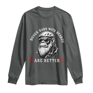 Bonus Dad Gifts Long Sleeve Shirt Retro Bigfoot Stepdad With Beards Are Better TS10 Dark Heather Print Your Wear