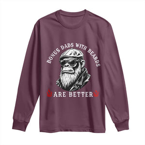 Bonus Dad Gifts Long Sleeve Shirt Retro Bigfoot Stepdad With Beards Are Better TS10 Maroon Print Your Wear