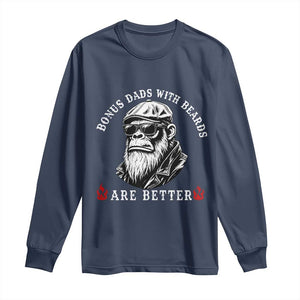 Bonus Dad Gifts Long Sleeve Shirt Retro Bigfoot Stepdad With Beards Are Better TS10 Navy Print Your Wear