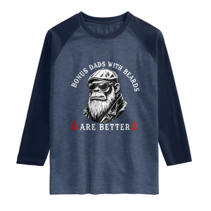 Bonus Dad Gifts Raglan Shirt Retro Bigfoot Stepdad With Beards Are Better TS10 Heather Denim Navy Print Your Wear