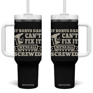 Funny Stepdad Tumbler With Handle Retro If Bonus Dad Cant Fix It Were All Screwed