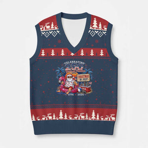 Christmas In July 250 Years 1776 2026 Patriotic Santa Flamingo Float Summer Xmas V-Neck Knit Sweater Vest