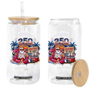 Christmas In July 250 Years 1776 2026 Patriotic Santa Flamingo Float Summer Xmas Glass Can