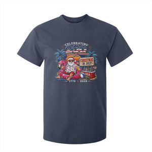 Christmas In July 250 Years 1776 2026 Patriotic Santa Flamingo Float Summer Xmas T Shirt For Kid