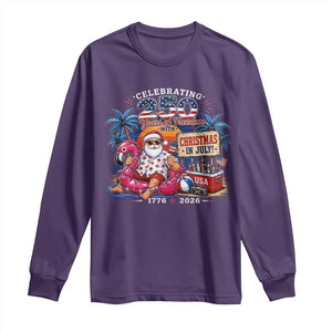 Christmas In July 250 Years 1776 2026 Patriotic Santa Flamingo Float Summer Xmas Long Sleeve Shirt