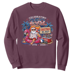 Christmas In July 250 Years 1776 2026 Patriotic Santa Flamingo Float Summer Xmas Sweatshirt