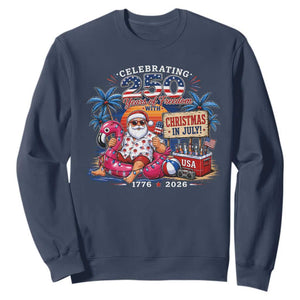 Christmas In July 250 Years 1776 2026 Patriotic Santa Flamingo Float Summer Xmas Sweatshirt