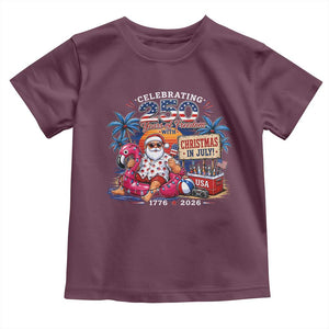 Christmas In July 250 Years 1776 2026 Patriotic Santa Flamingo Float Summer Xmas Toddler T Shirt
