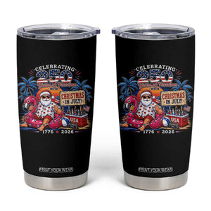 Christmas In July 250 Years 1776 2026 Patriotic Santa Flamingo Float Summer Xmas Tumbler Cup
