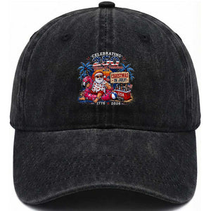 Christmas In July 250 Years 1776 2026 Patriotic Santa Flamingo Float Summer Xmas Washed Cotton Baseball Cap