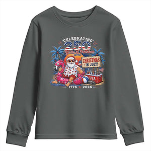 Christmas In July 250 Years 1776 2026 Patriotic Santa Flamingo Float Summer Xmas Youth Sweatshirt