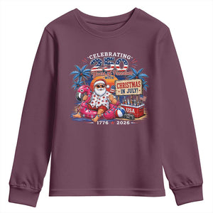 Christmas In July 250 Years 1776 2026 Patriotic Santa Flamingo Float Summer Xmas Youth Sweatshirt