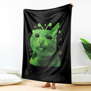 Funny Alien Cat Meme Retro Y2K Vintage Space Kitty Throw Blanket