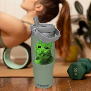 Funny Alien Cat Meme Retro Y2K Vintage Space Kitty Flip Straw Tumbler