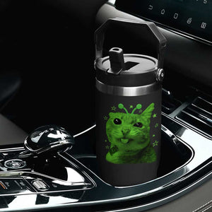 Funny Alien Cat Meme Retro Y2K Vintage Space Kitty Flip Straw Tumbler