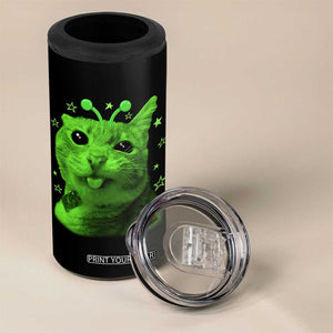 Funny Alien Cat Meme Retro Y2K Vintage Space Kitty 4 in 1 Can Cooler Tumbler