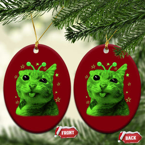 Funny Alien Cat Meme Retro Y2K Vintage Space Kitty Ceramic Ornament