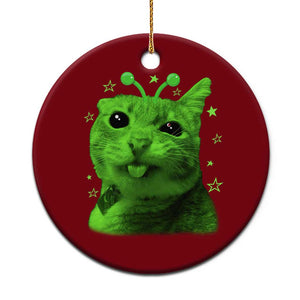 Funny Alien Cat Meme Retro Y2K Vintage Space Kitty Ceramic Ornament