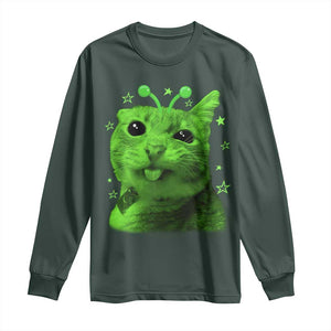 Funny Alien Cat Meme Retro Y2K Vintage Space Kitty Long Sleeve Shirt