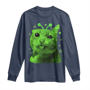 Funny Alien Cat Meme Retro Y2K Vintage Space Kitty Long Sleeve Shirt