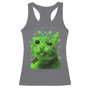 Funny Alien Cat Meme Retro Y2K Vintage Space Kitty Racerback Tank Top