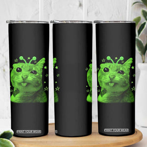 Funny Alien Cat Meme Retro Y2K Vintage Space Kitty Skinny Tumbler