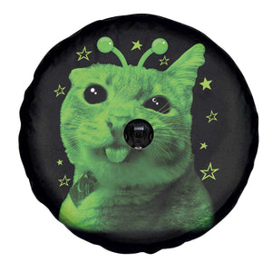 Funny Alien Cat Meme Retro Y2K Vintage Space Kitty Spare Tire Cover